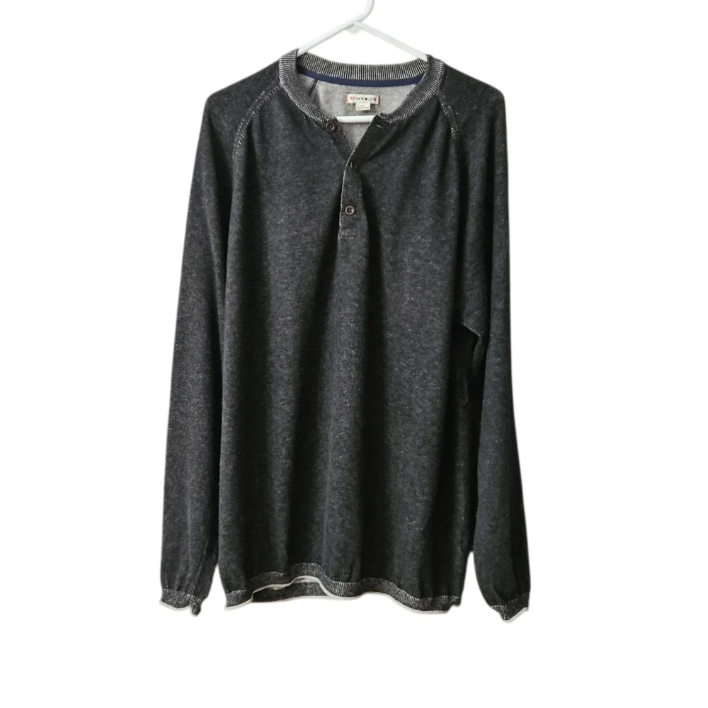32 Bar Blues Men's Henley Pullover Sweater Cotton Cashmere XL Black Gray
